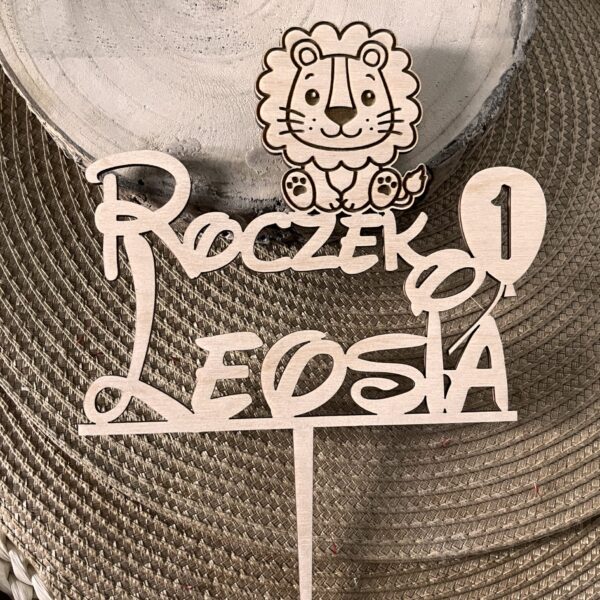 Personalizowany Topper drewniany na tort Roczek Safari
