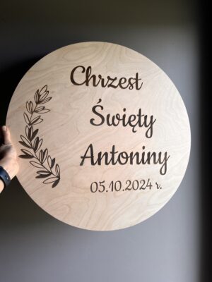 Personalizowany napis koło Chrzest Święty Imię i Data