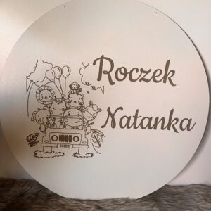 Personalizowany napis koło Roczek tablica HDF Safari