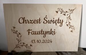Drewniana tablica powitalna Chrzest Święty Boho