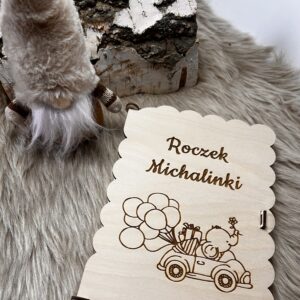 Drewniana Pamiątka pudełko na pieniądze Roczek prezent