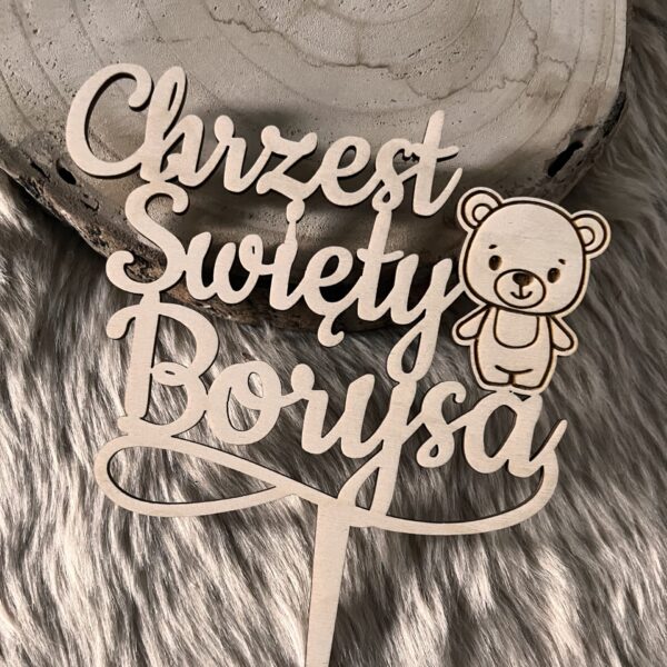 Personalizowany Topper drewniany na tort Chrzest Święty